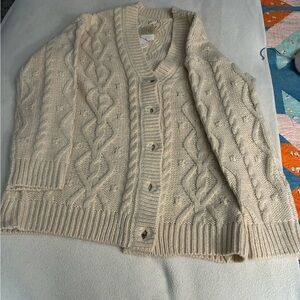 Hem & Thread Cream Cable Knit Cardigan Size M